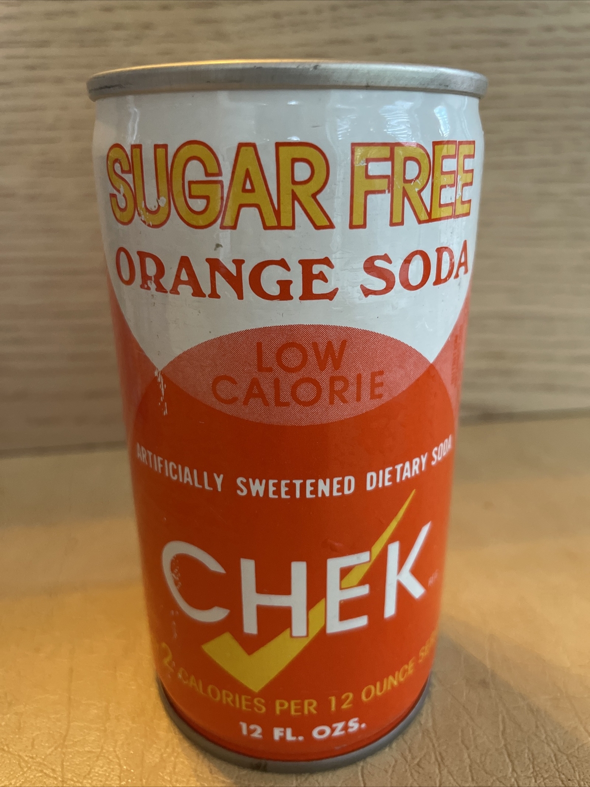 Vintage Chek Sugar Free Orange Soda Crimped Steel Can Orlando FL Deep South Prod