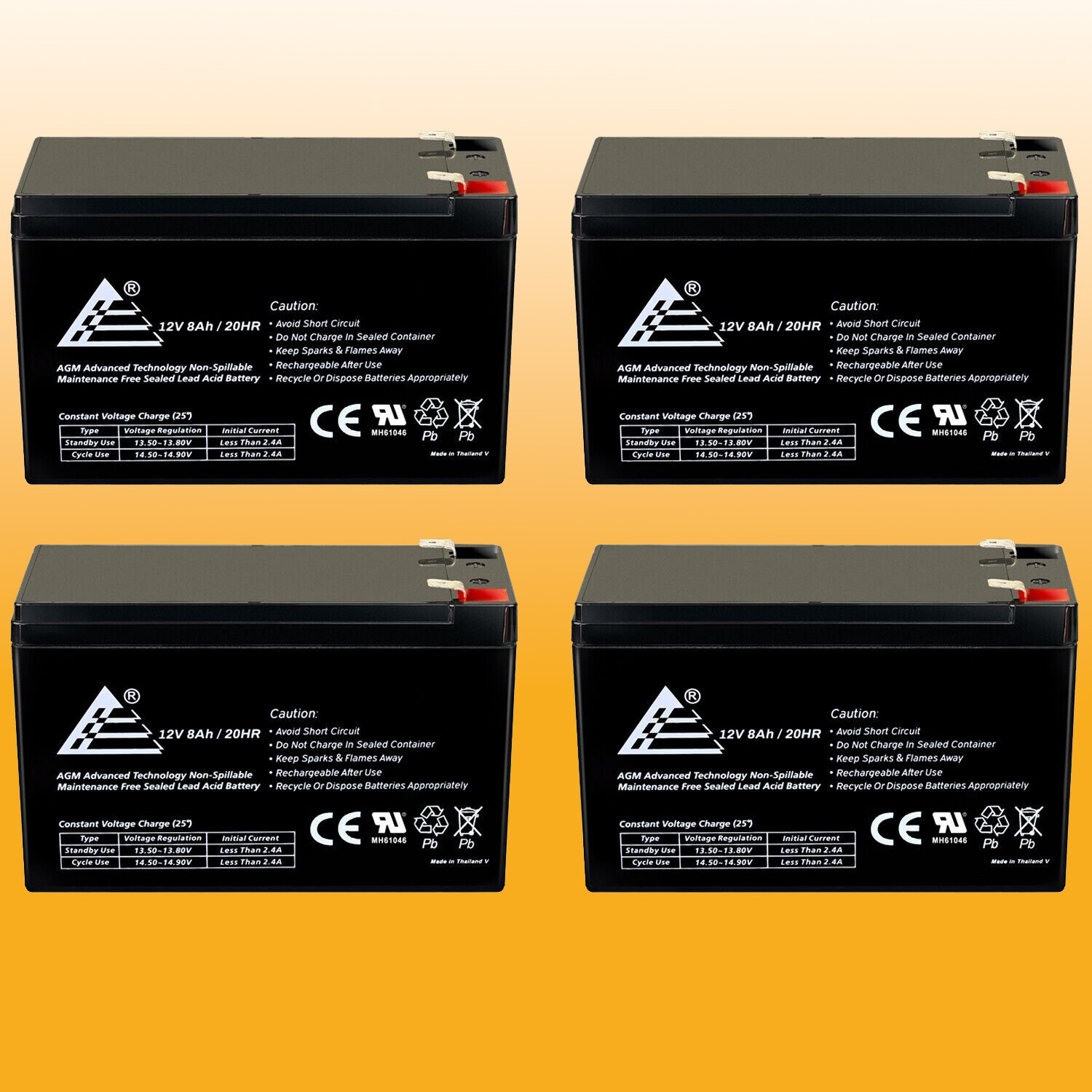 4 Pack: 12V 8Ah Rechargeable Replacement Battery for APC RBC2