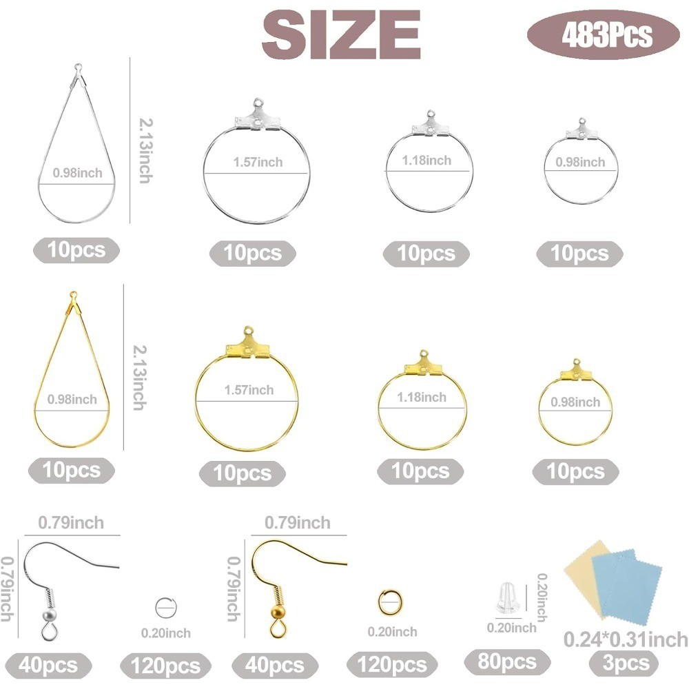 483Pcs Earring Making Kit with Beading Hoop Earring Finding Component