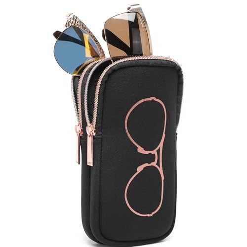 KKP Double Eyeglass Case | Sunglasses Cases with 2 Compartments Black/Rose Gold