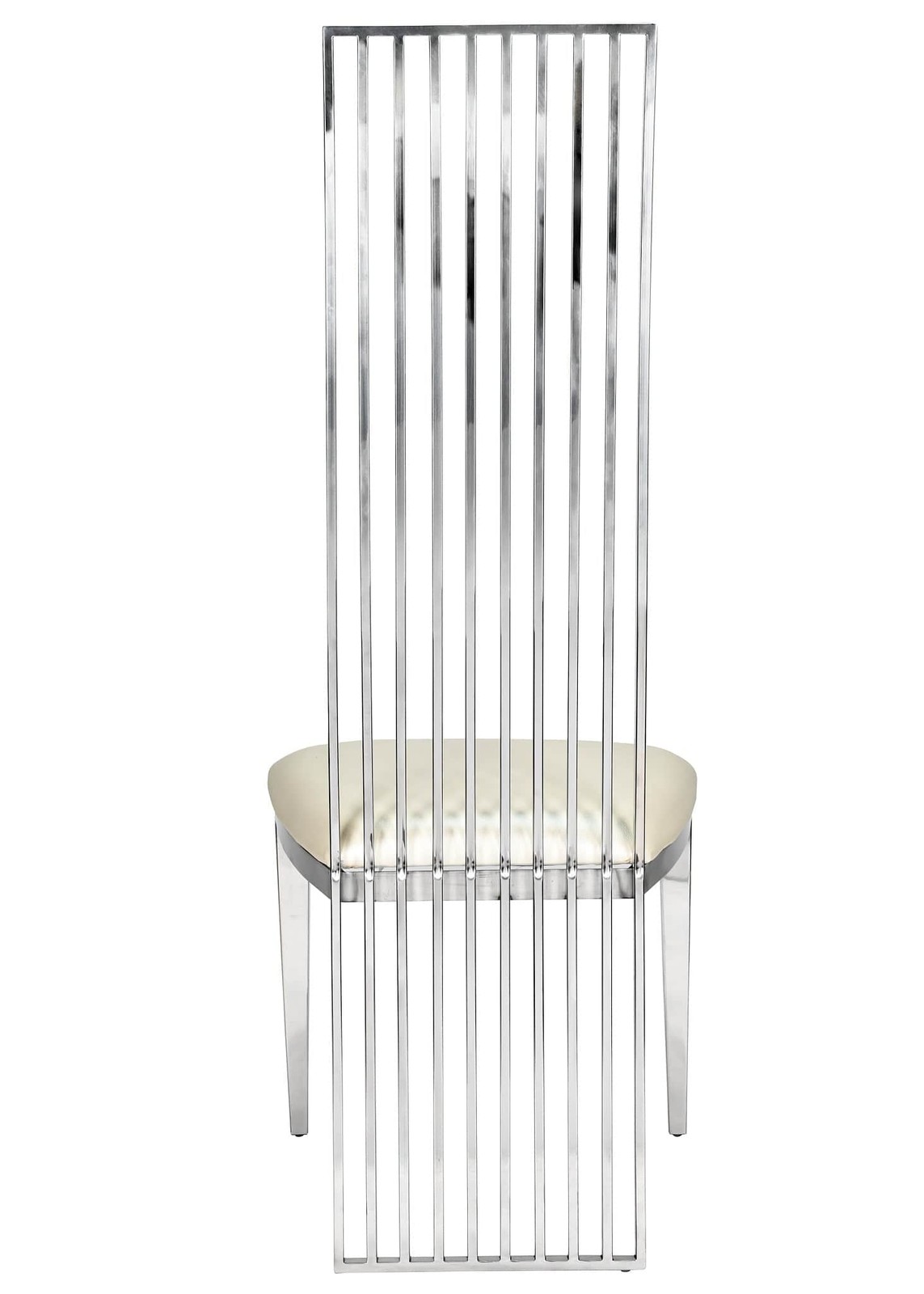 Silver Stainless Steel High Back Chair, Silver Frame, White Vinyl Seat-Chivari