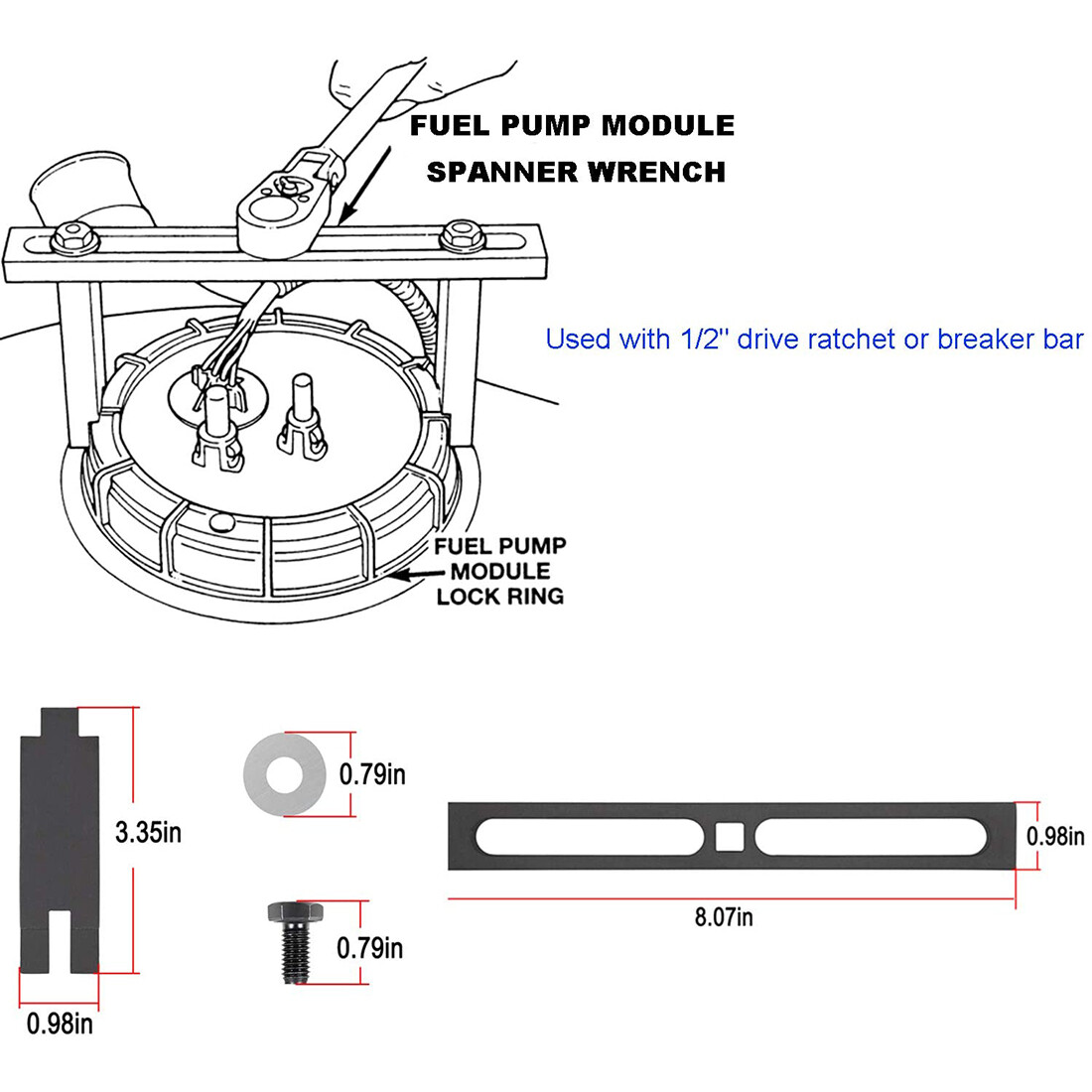 6599 Fuel Tank Lock Ring Tool & Adjustable Fuel Pump Module Spanner Wrench Tool