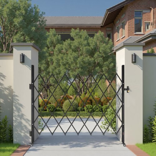 Single Folding Security Gate, Lockable Scissor Gate with 360?° Swivel Caster