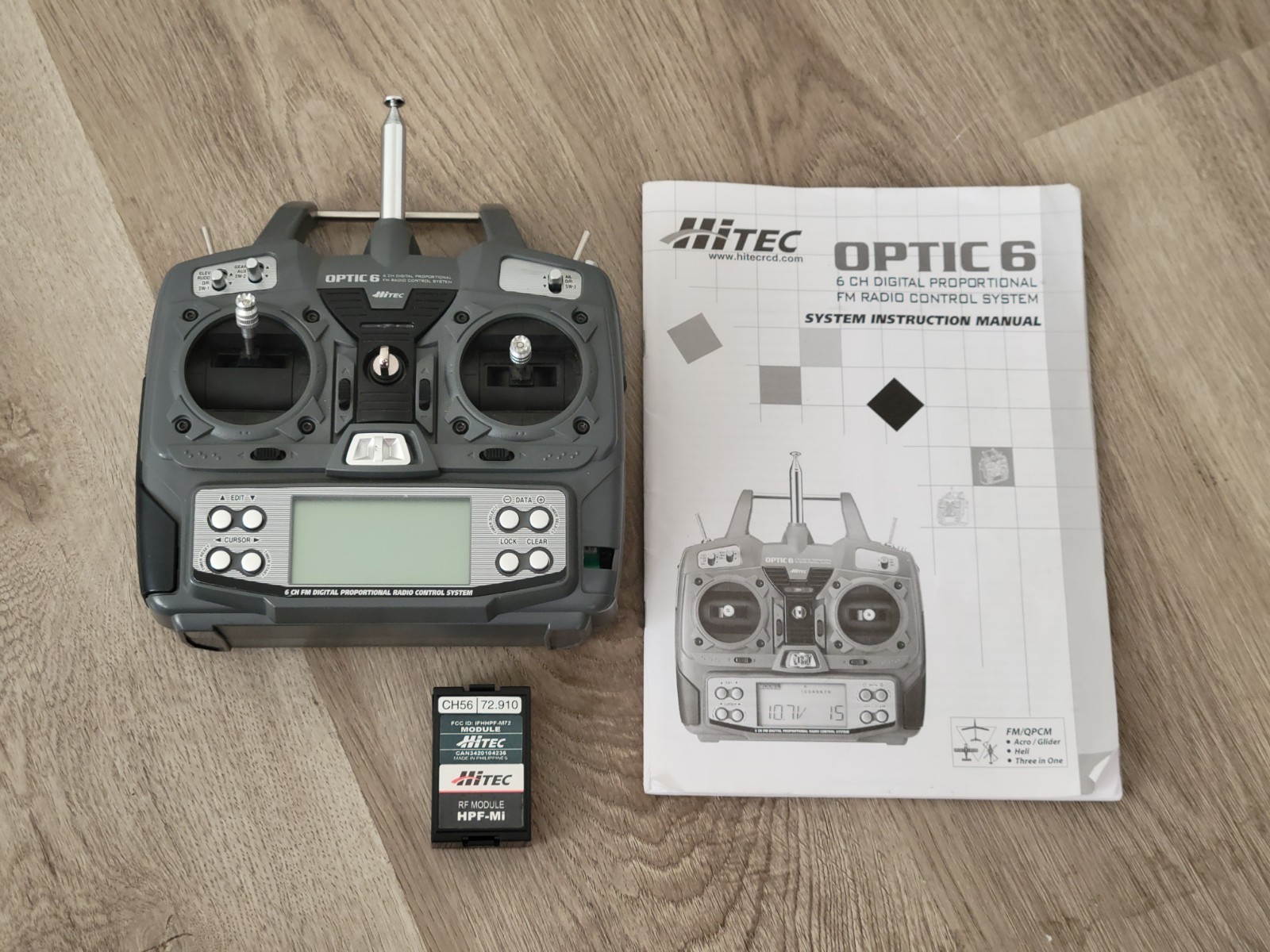 Optic6 Hitec 6 Channels Digital Proportional FM Radio Control System Powers On