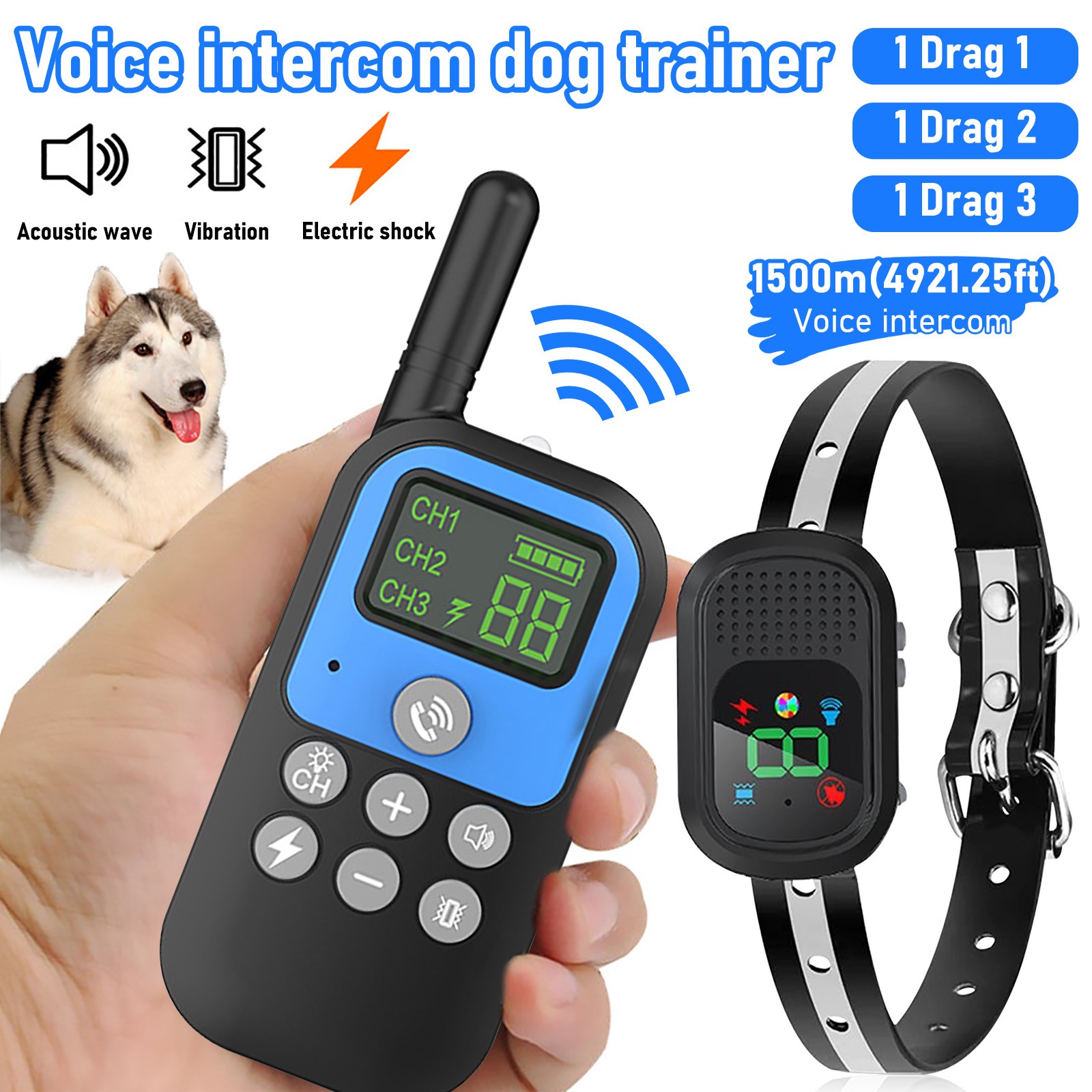 Walkie Talkie Shock Collar for Dog Training Collar 4900ft Rechargeable Collar US