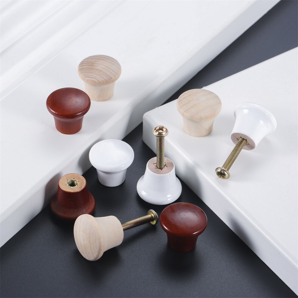 5Pcs Round Mini Wood Drawer Knobs Door Pulls Handles Kitchen Cabinet Replacement