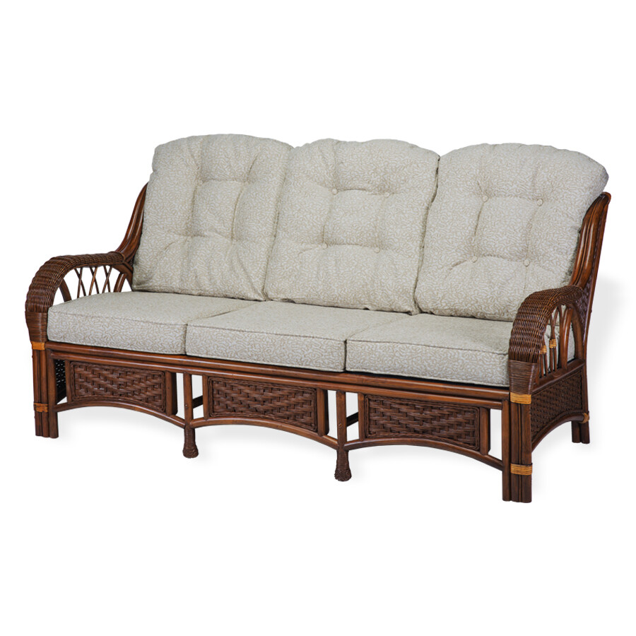 Alexa Living ThreeSeater Natural Rattan Wicker Handmade w Cushions, White