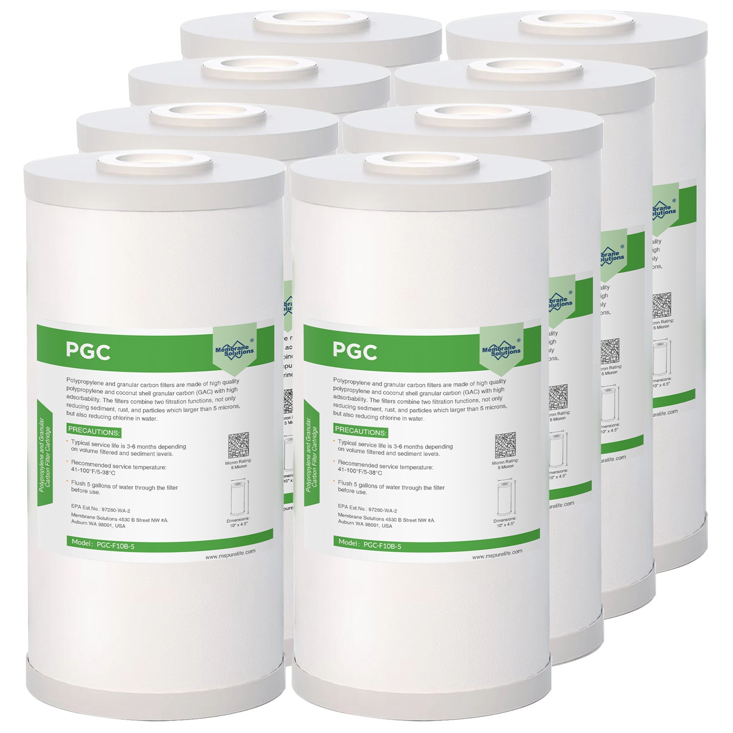 8 Pack 5 Micron 10"x4.5" Whole House Carbon Sediment Water Filter for GE GXWH40L