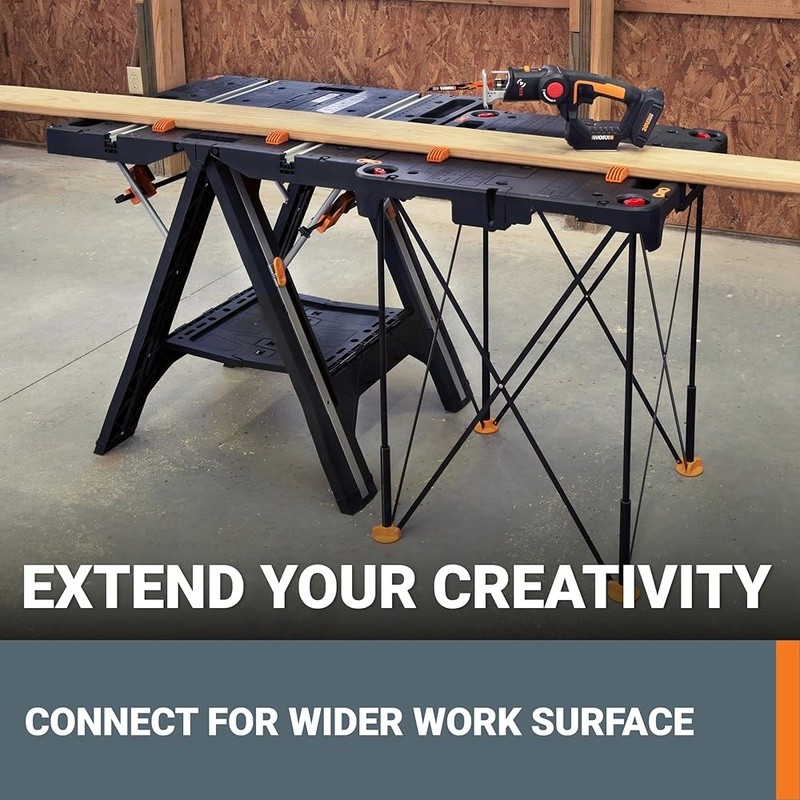 Lightweight Portable Workbench 300lbs Folding Table W/ Clamps & Link Locks Black