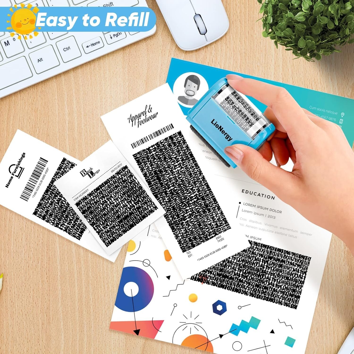 Identity Stamp Roller Identity Prevention Security Stamp with 3 Refill, Blue