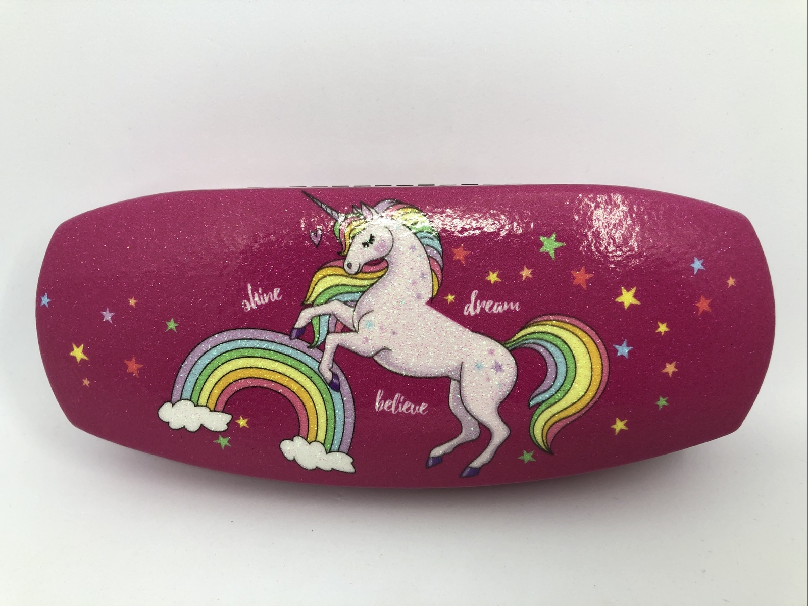 NEW Pink Unicorn Rainbow Stars Shine Believe Dream Hard Clamshell Eyeglass Case