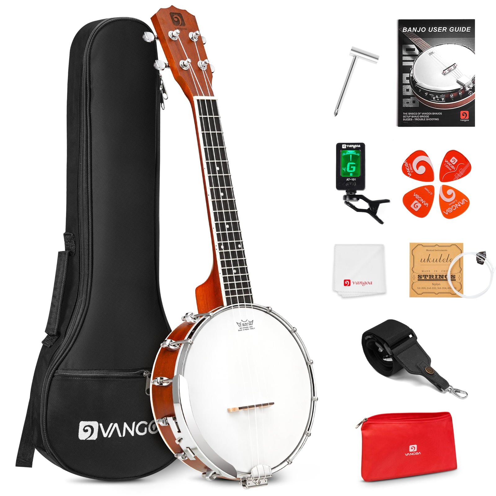 Vangoa Banjolele 23 Inch with Premium REMO Head, Travel Mini 23 Inch, natural