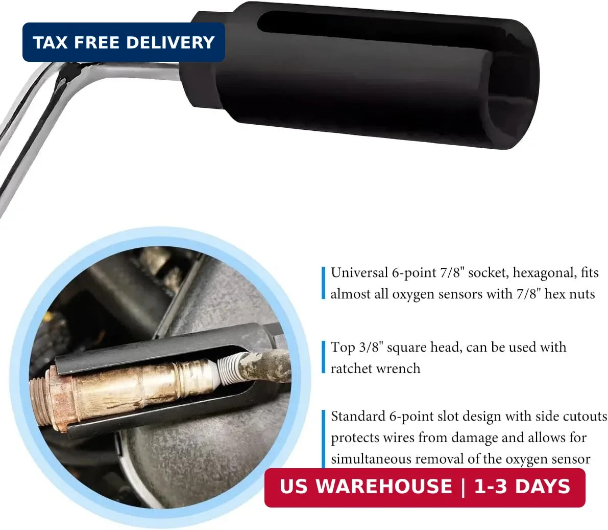 Oxygen Sensor Socket, Chromed-Vanadium Steel Oxygen Sensor Wrench Removal Tool w