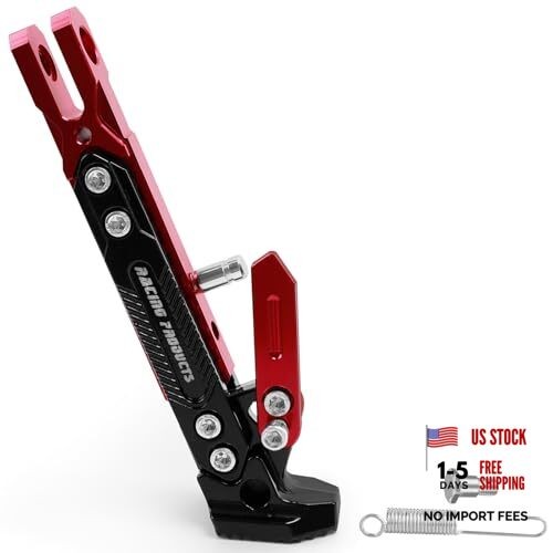 Motorcycle Kickstand Adjustable Tripod Holder Foot Side Stand for red