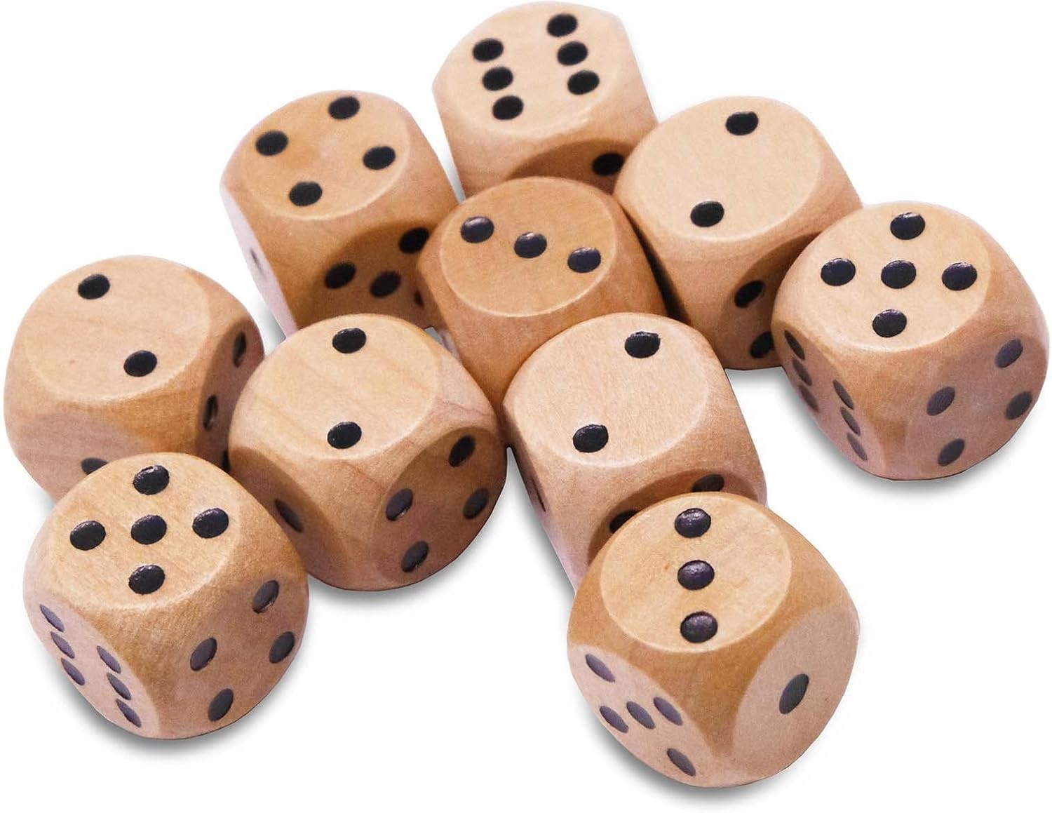 10 Pack Wooden Dice Set - Standard 16mm 6 Sided - Perfect for Board Games and RP