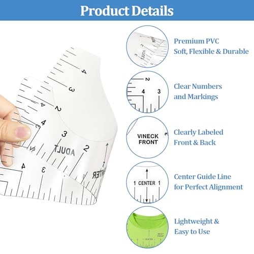 T-Shirt Ruler Guide - Transparent T-Shirt Alignment Tool, Vinyl Alignment 7pcs