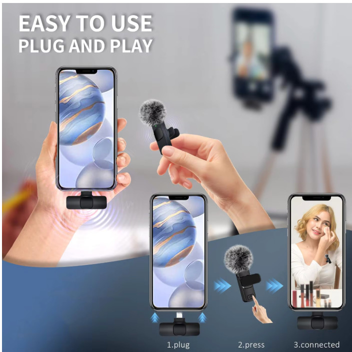 Wireless Lavalier Microphone for iphone android USB-C Lightning mini mic set