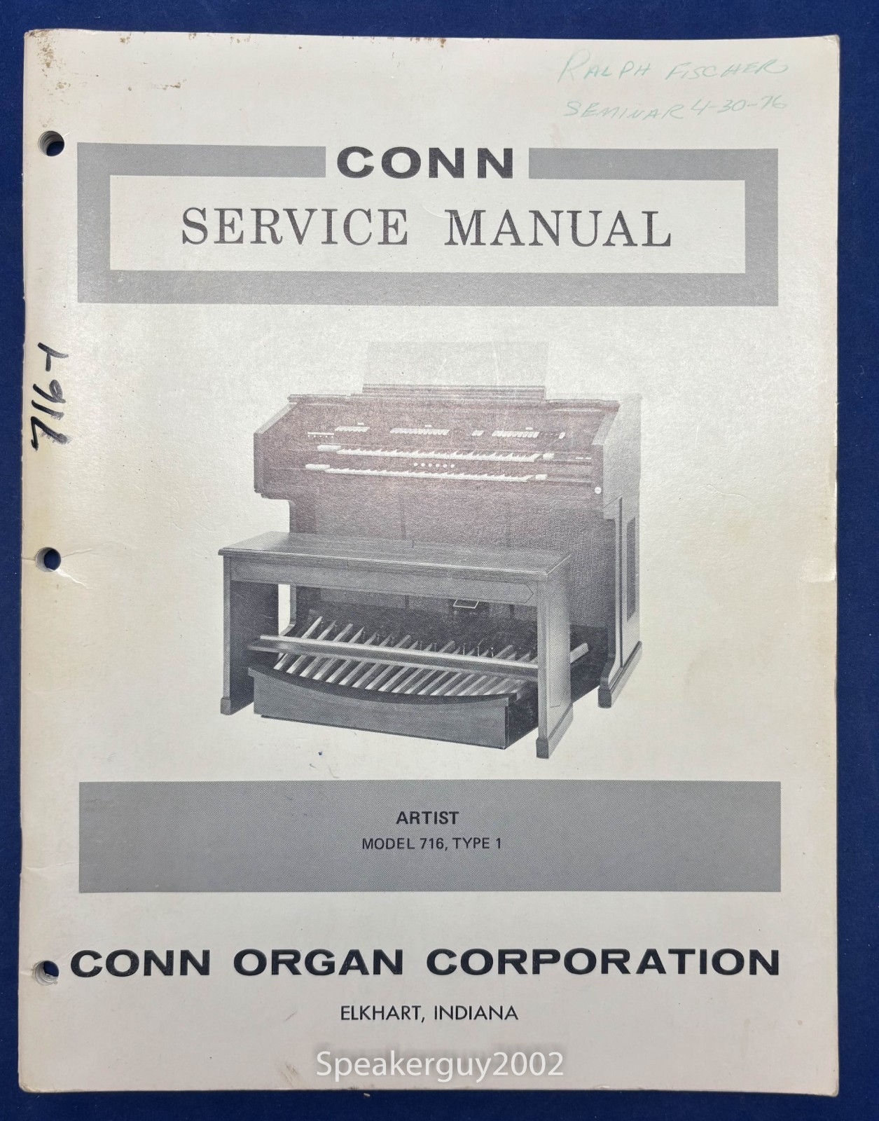 Original Conn Organ Service Manual / Artist 716 Type 1