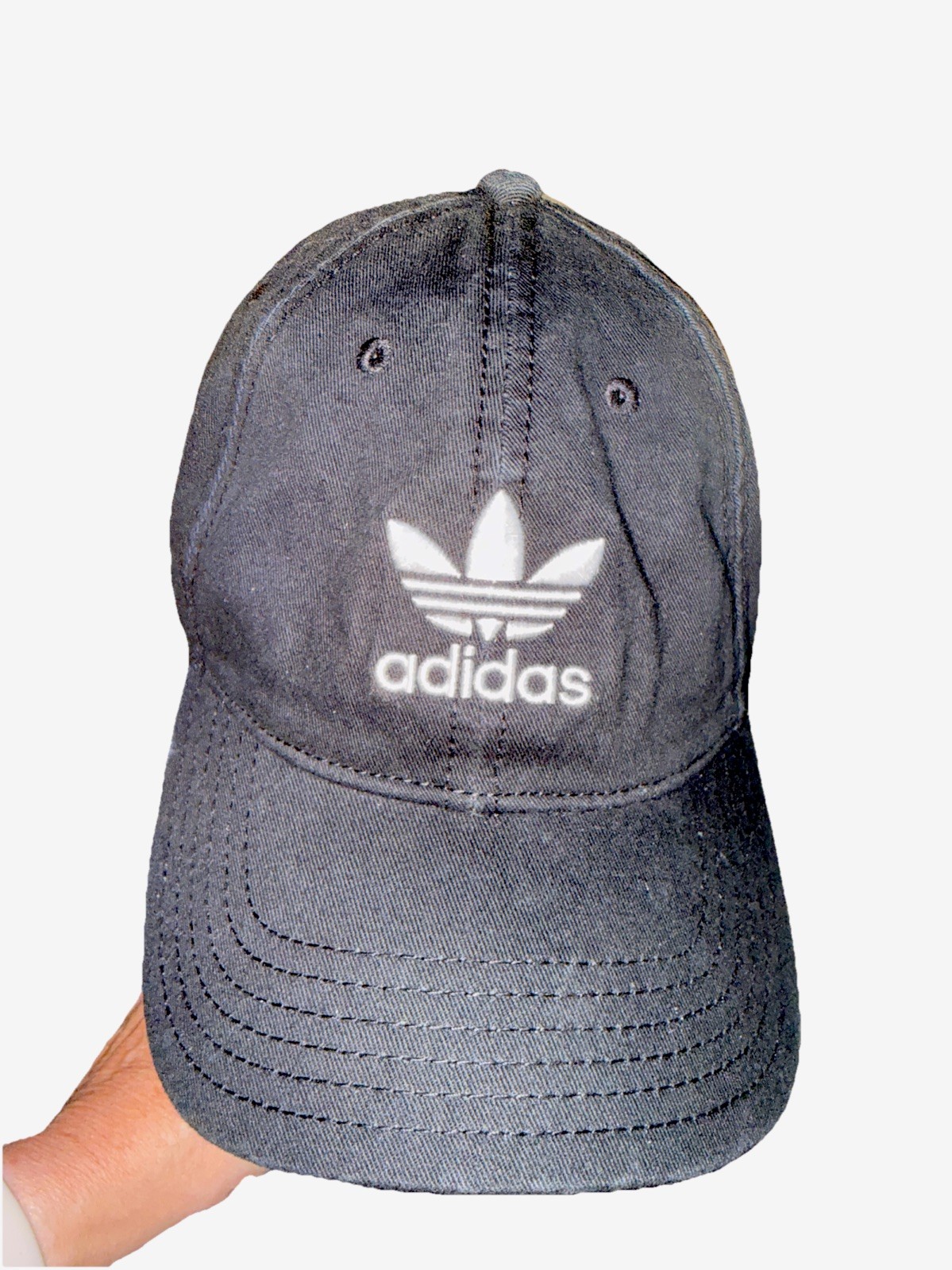 Adidas Letters w Logo in White on Front & Back on Black Hat Cap Strap Buckle