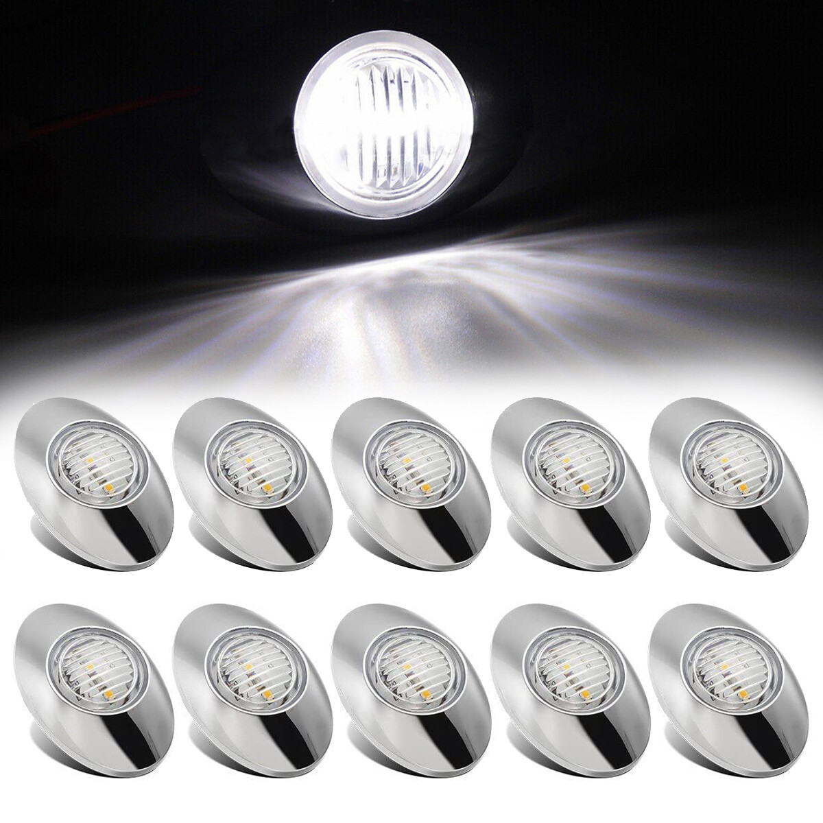 10pcs Oval Marine Boat LED Stern Lights White Deck Courtesy Light Waterproof 12V
