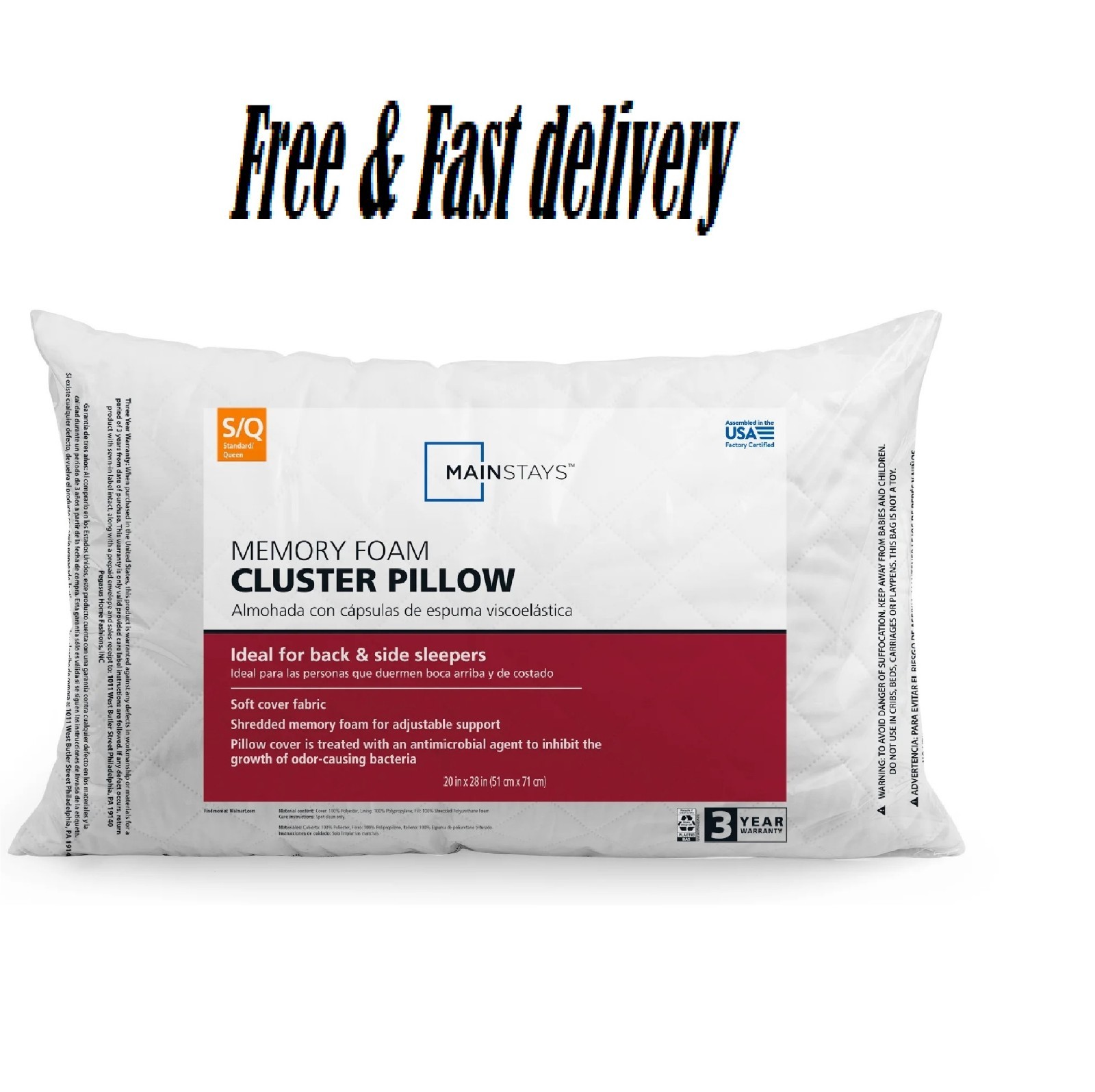 Mainstays™ Memory Foam Cluster Bed Pillow, Standard Queen