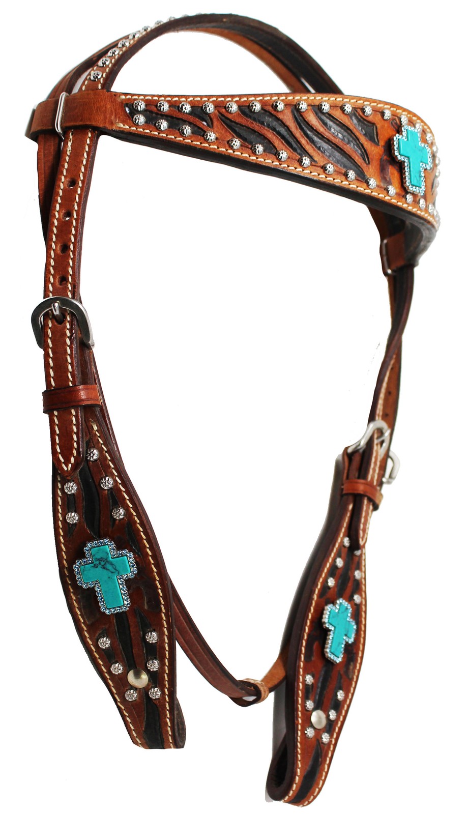Show Tack Horse Bridle Western Leather Headstall BreastCollar Turquoise 8087