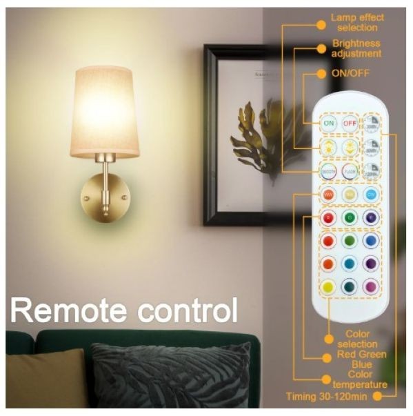 GOLD RECHARGEABLE WALL SCONCE (WIRELESS) w/ REMOTE