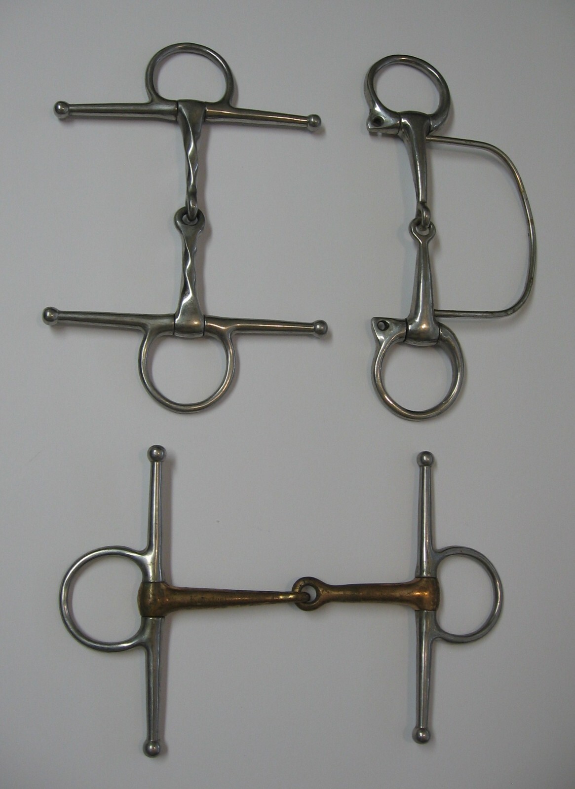 3 Horse Bits 4.75" 5" & 5 1/2" Korsteel Stainless & Brass