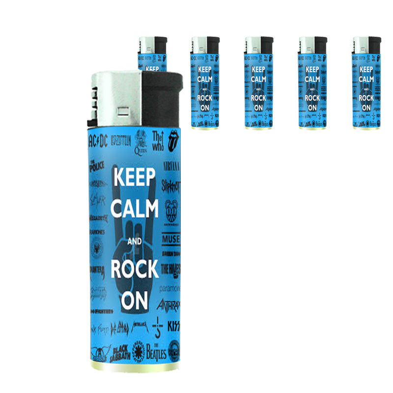 80's Theme D13 Lighters Set of 5 Electronic Refillable Butane Keep Calm Rock On