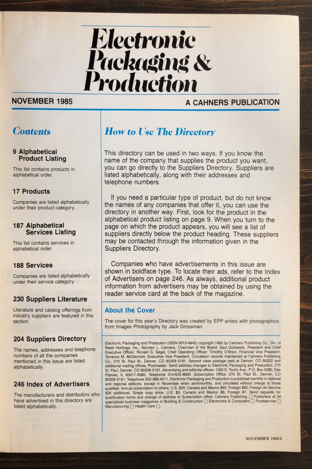 1986 Suppliers Directory by Electronic Packaging & Production