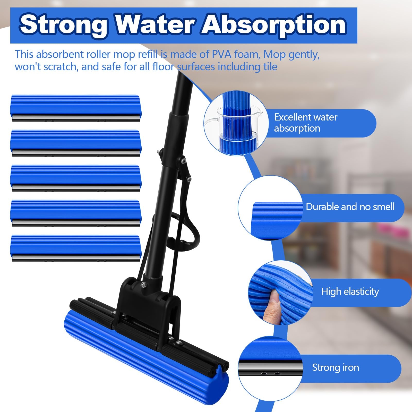 Willinglong 10 Pcs Roller Mop Refill Bulk Absorbent PVA Sponge Mop Head Repla...
