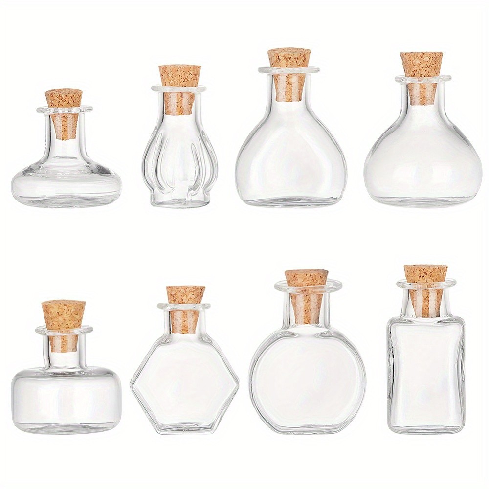 1set 8pcs Mini Glass Bottles Clear Glass Jars Empty Wishing Bottles with Cork