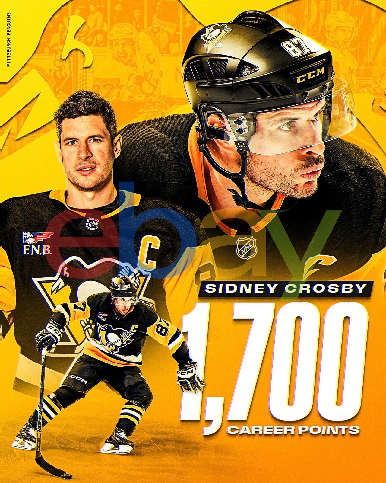 Sidney Crosby 1700 Career Points Pittsburgh Penguins 8x10 NHL Hockey Photo