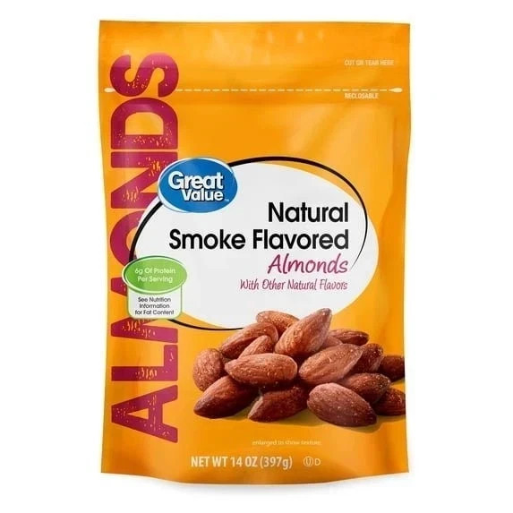 Great Value Natural Smoke Flavored Almonds 14 oz Roasted Nut Snack Bag