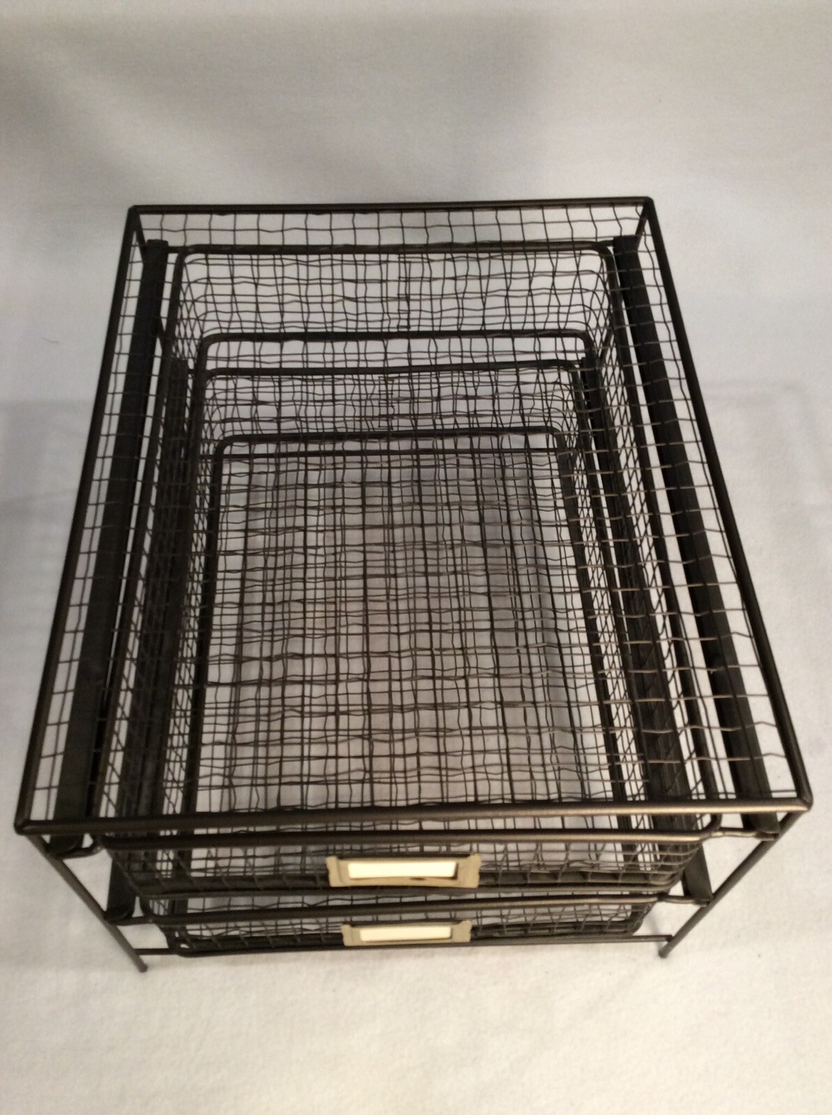 Vintage Metal Wire Office Desk Top File Paper Double Sliding Basket Storage Bin