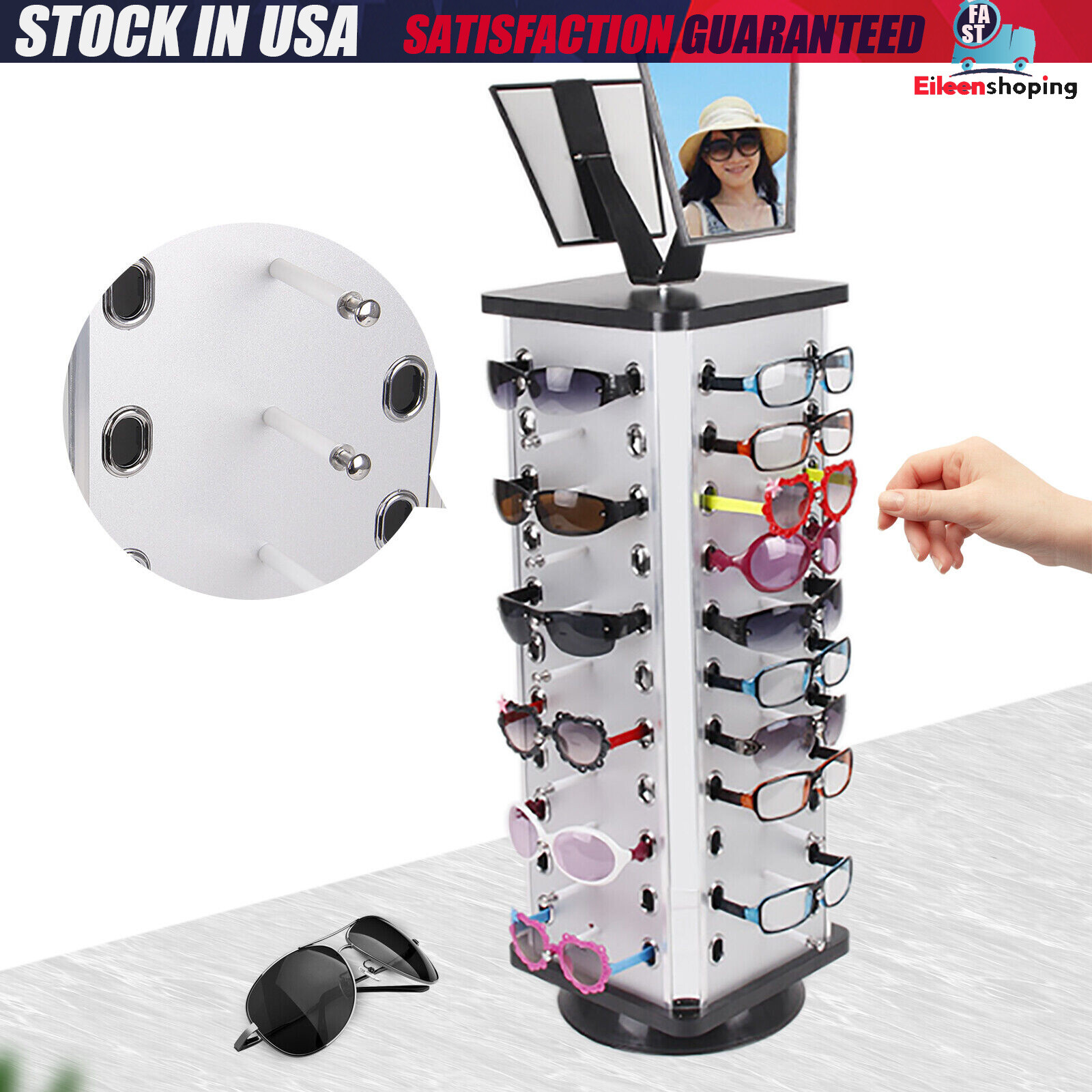 44Pcs Sunglasses Display Rack 360° Rotation Eyeglasses Holder Sunglasses Stand