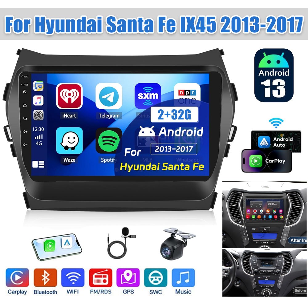 32GB For 2013-2017 Hyundai Santa FE IX45 Radio CarPlay Android 13 Car Stereo GPS