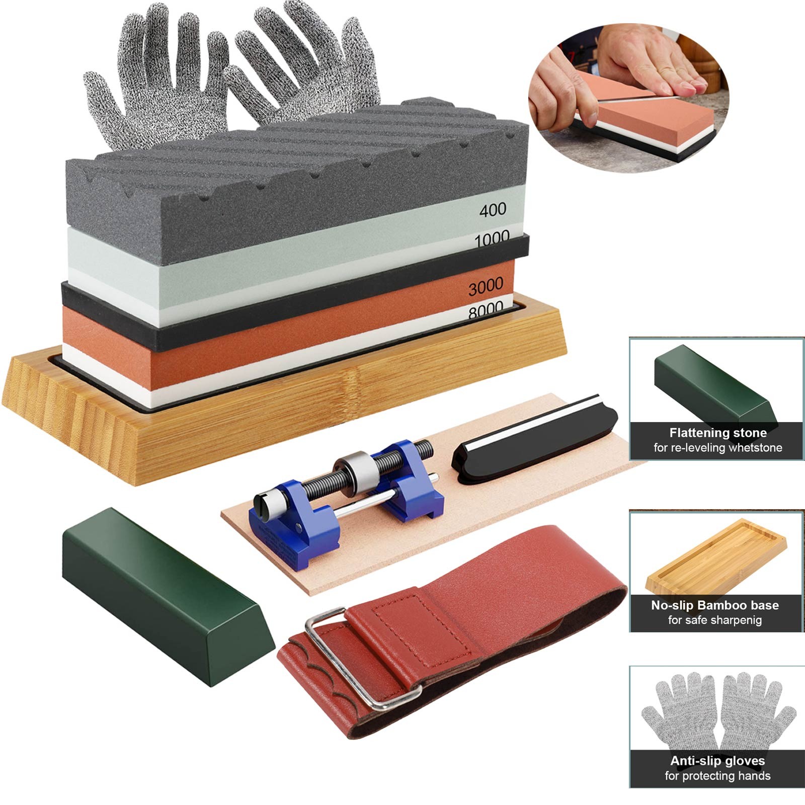 13 PCS Professional Whetstone Tool Knife Sharpening Stone Set w/Non-slip Base