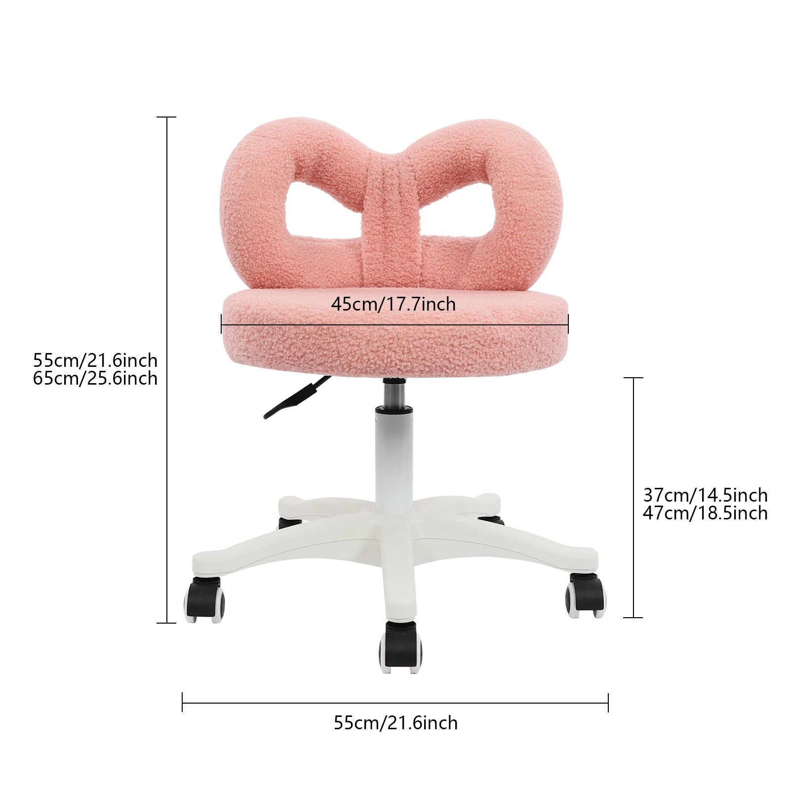Vanity Chair with Cute Bow Backrest & Wheels, 360° Rolling Makeup Seat