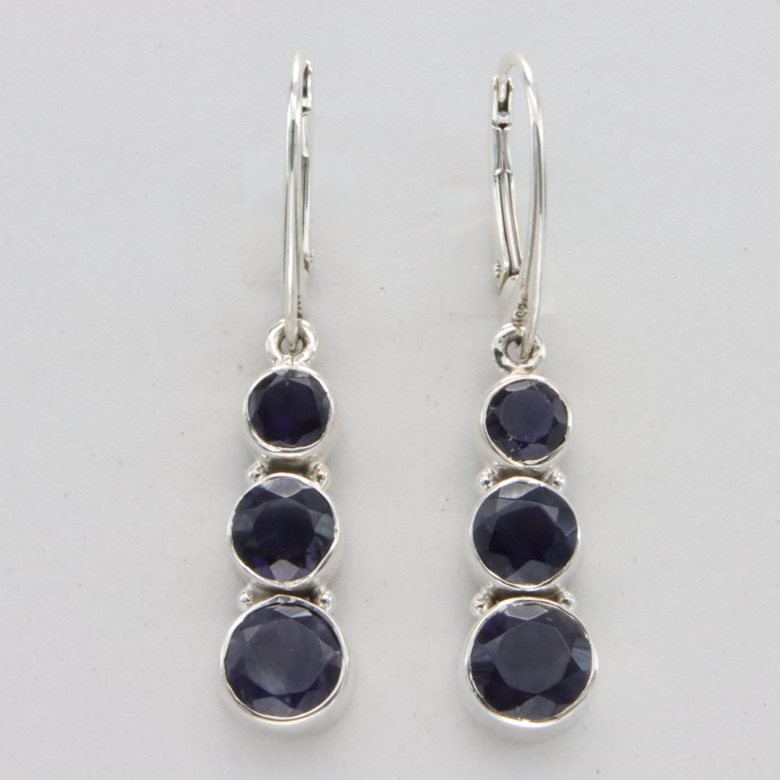 Triple Blue IOLITE Leverback Earrings 925 STERLING SILVER Genuine Natural #5e
