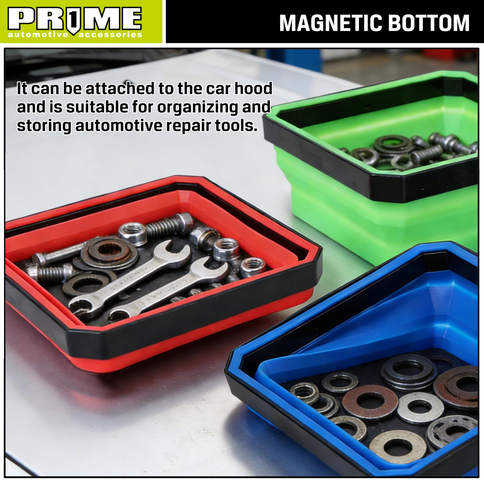 PR1ME Collapsible Magnetic Parts Tray Set, Foldable Basic Trays
