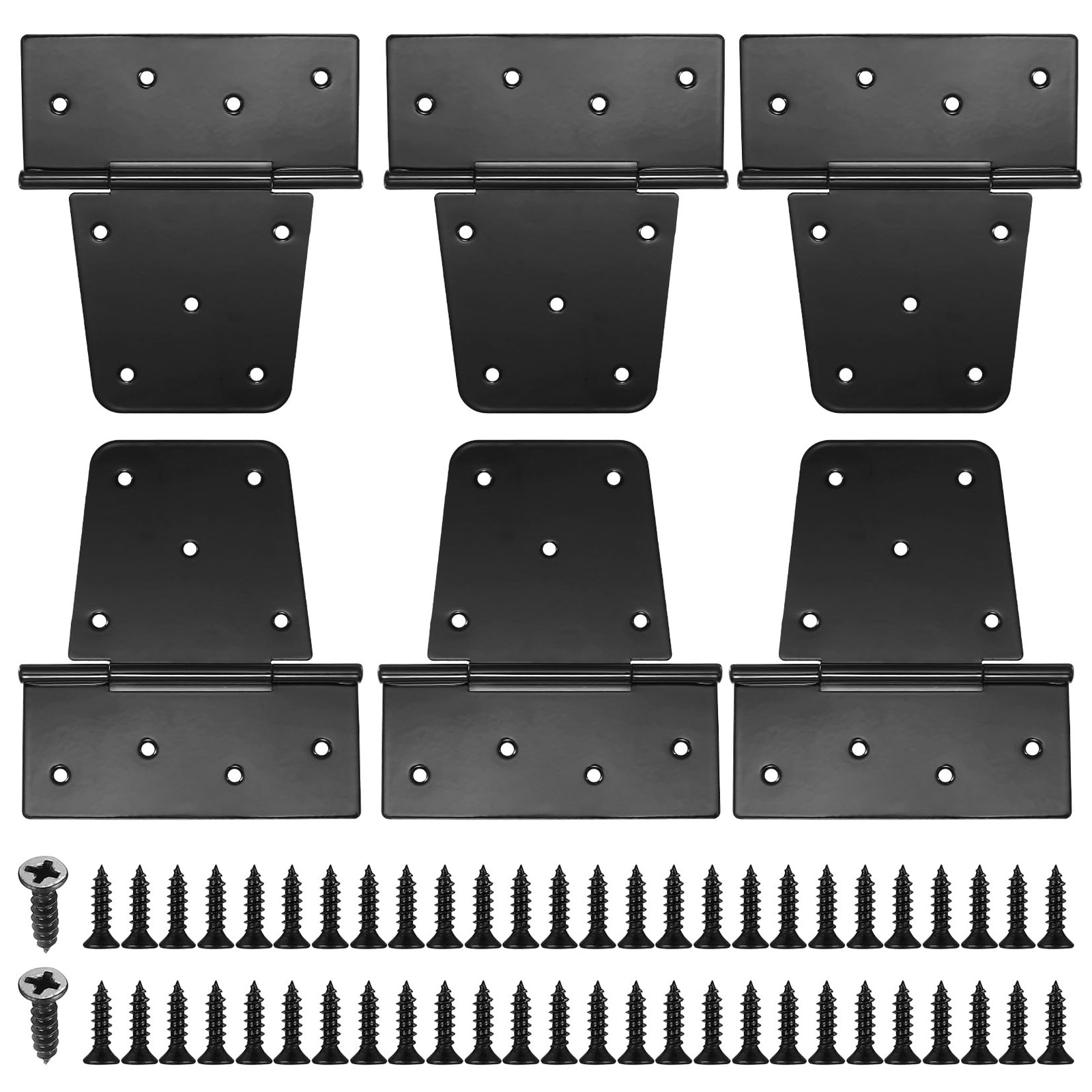 Heavy Duty Gate Hinges for Wooden Fences - 6 Pcs Black Iron Metal Barn Door H...