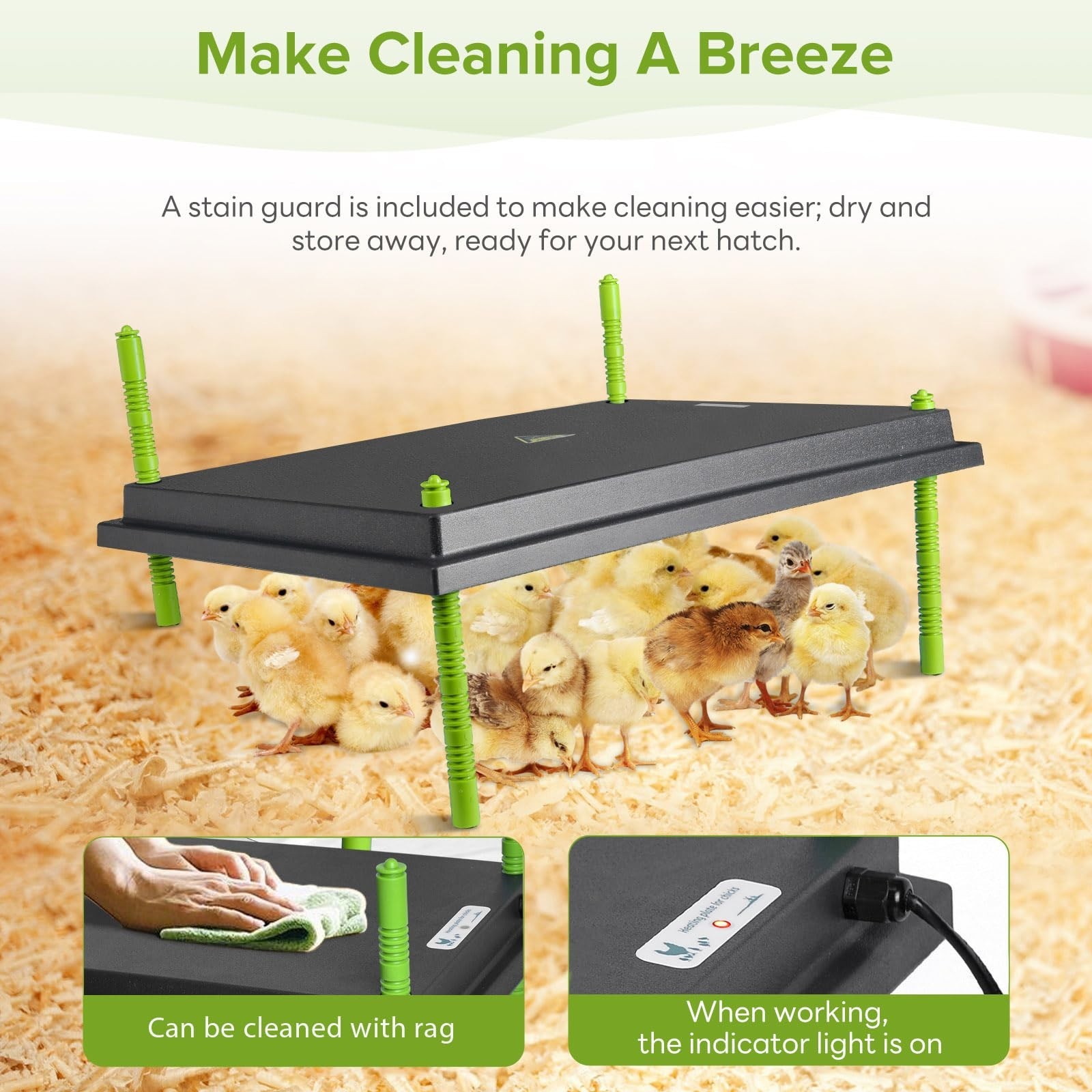 Chick Brooder Heating Plate 16x22" - Adjustable Height & Angle, 50W, Safe for 50