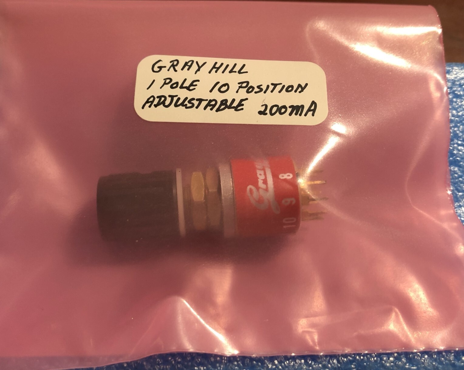 Rotary Selector Switch, GRAYHILL Single Pole 10-Position, Adjustable position.