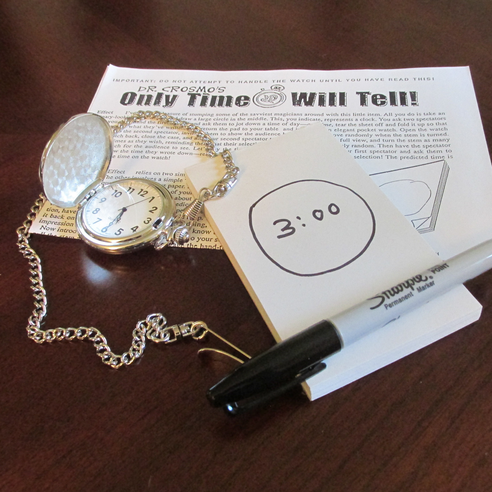 Dr. Crosmo's ONLY TIME WILL TELL - Mental & Card Magic Effect with Pocket Watch