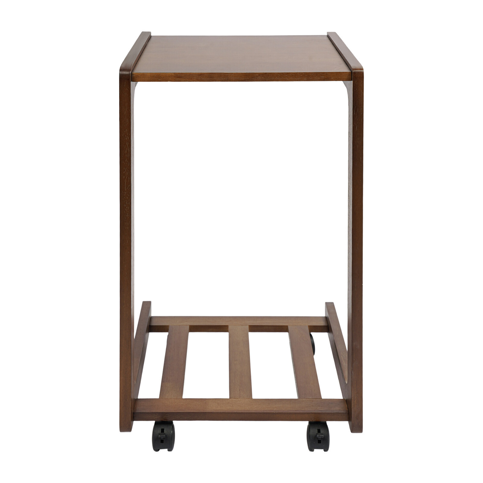 C-shaped End Table W/ Universal Wheels Walnut-colored Freestand Small Side Table