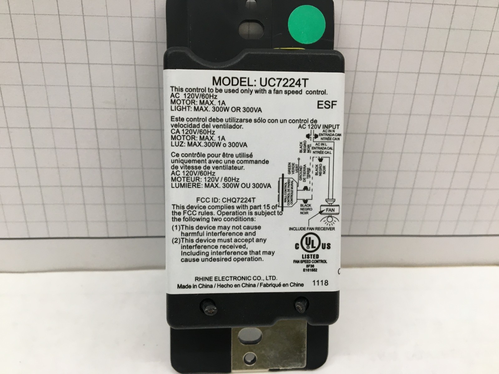 Craftmade UC7224T ICS 3-Speed Remote Control/Clamshell, Up-Down-light - Black