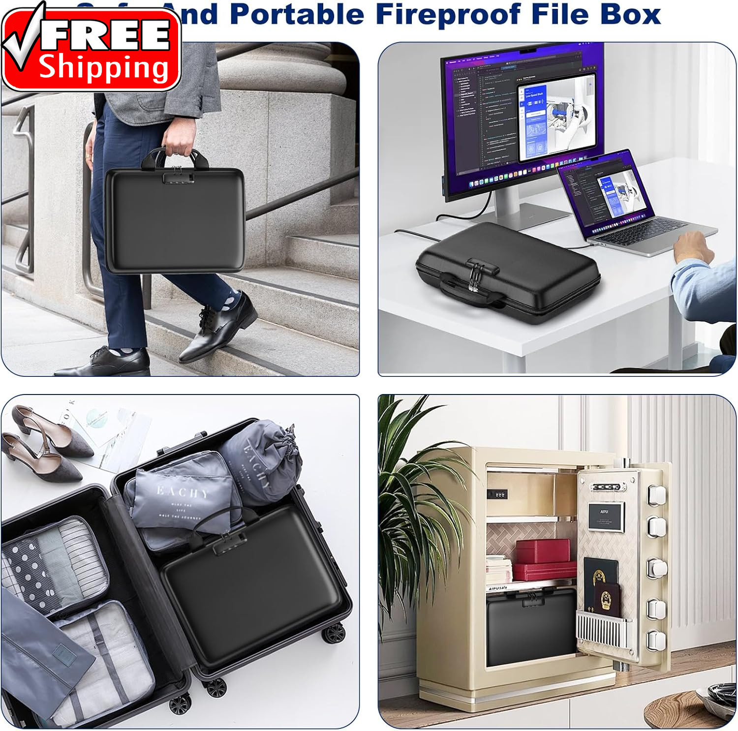 Fireproof Document Box, Hard Case Fireproof File Organizer with Lock and 13 Pock