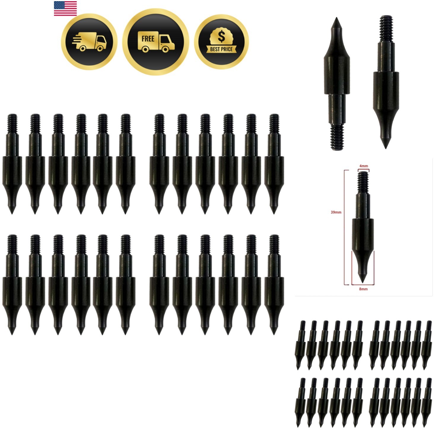Archery Field Points 24 Pack 100 Grain Steel Practice Tips for Bow & Crossbow