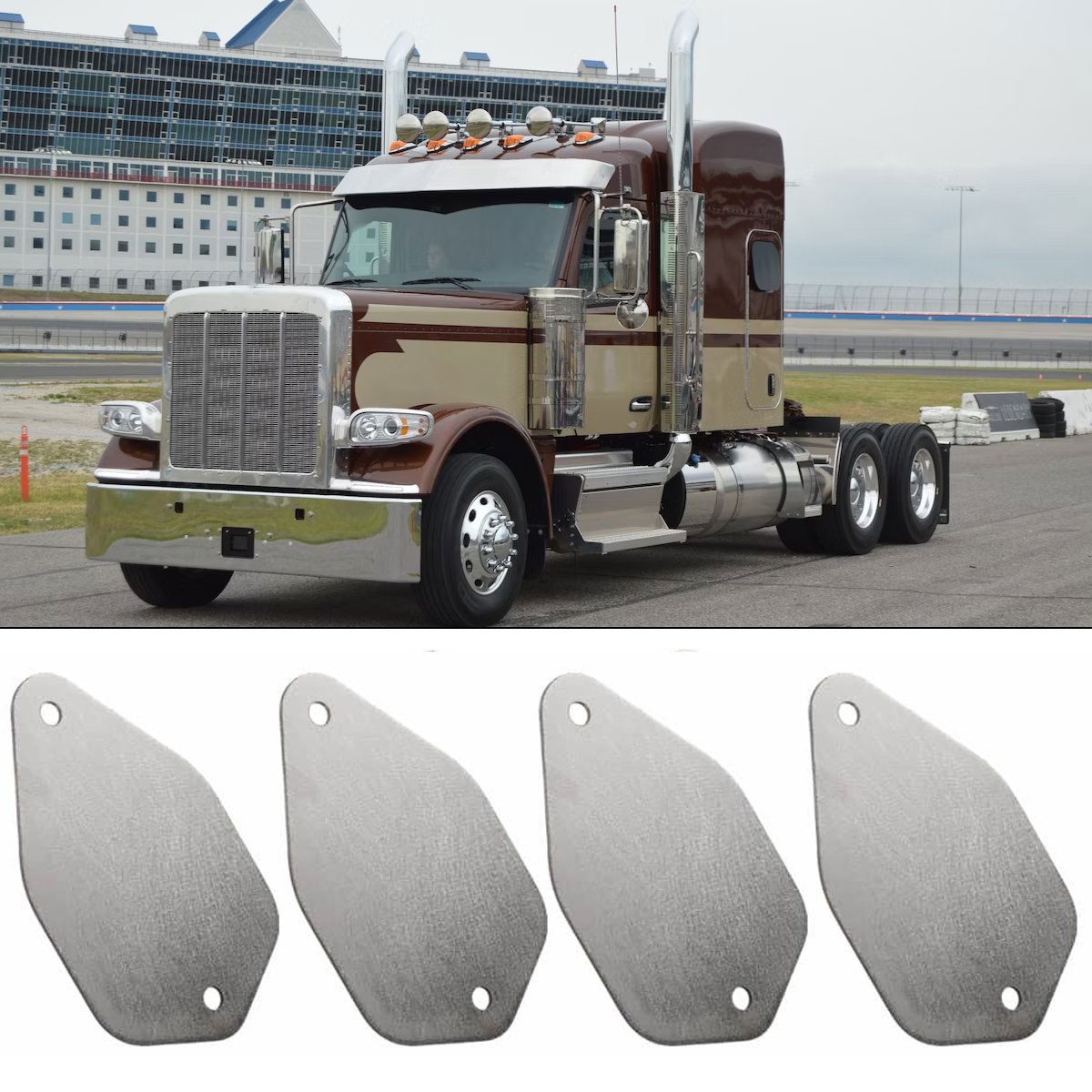 4PCS Cab Roof Plates Horn Block Off Plates CNC For Peterbilt Silver Kit Custom